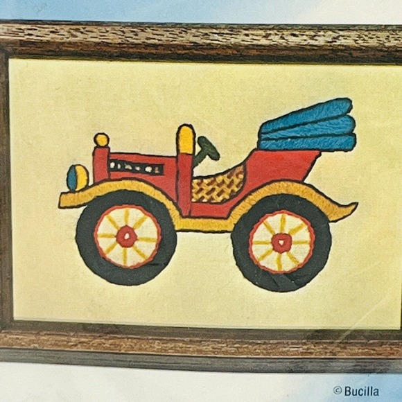 Vintage Bucilla 2006 Antique Auto Mini Stitcheries Crewel Embroidery Kit 5x7 - Picture 2 of 4